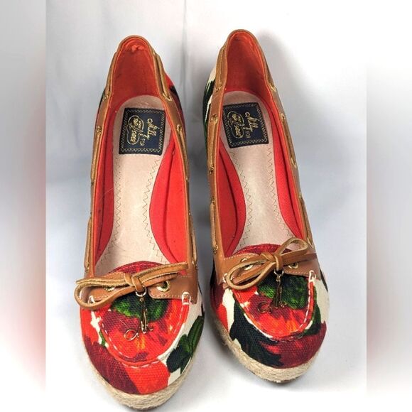 Milly for Sperry A/O Platform Heels in Roses Print Canvas/Cognac Size 7.5 - Picture 2 of 12